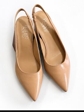 Franco Sarto Nude Pointed Toe Slingback Block Heel Pumps Size 7